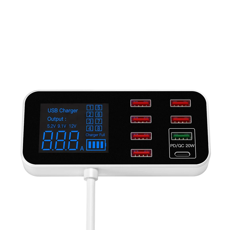 8 USB Ports Car Charger with 40W 8A PD Function LCD Lights Indicating Fast Charging for Multiple Devices