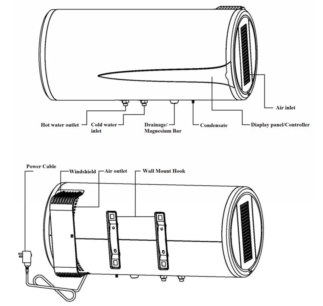 Sunrain 80l Horizontal/vertical Wallmounted Air Source Heat Pumps For