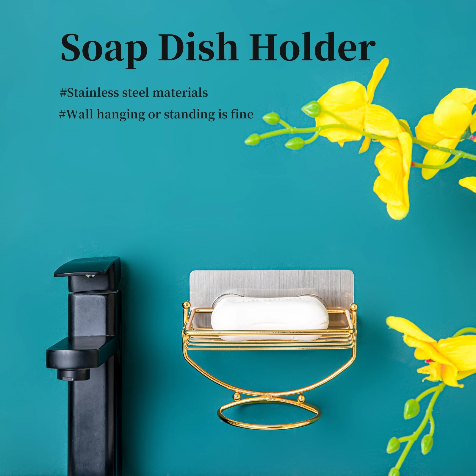 Popular Hotel Luxury Gold Shower Bar Soap Box Wall Sticking Stainless