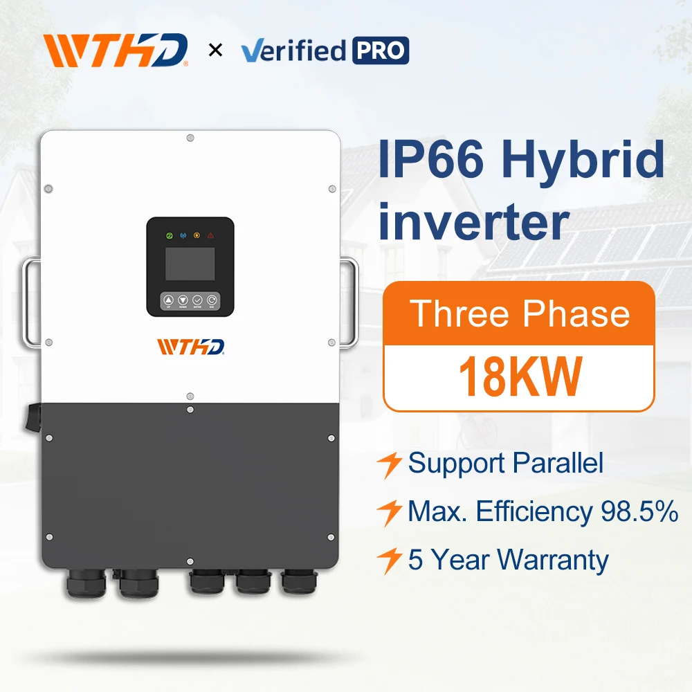 Inversor Solar Híbrido de Baixa Tensão IP66, Trifásico, 18 kW, 220 V, 230 V, 240 V, 18000 W, 18 kVA, com Suporte para Conexão em Paralelo e MPPT