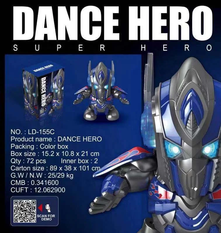 Battery Operated Toys Dancing Robot Hero Superhero Action Figure Electronic Toy Dancing Hero with Light and Music