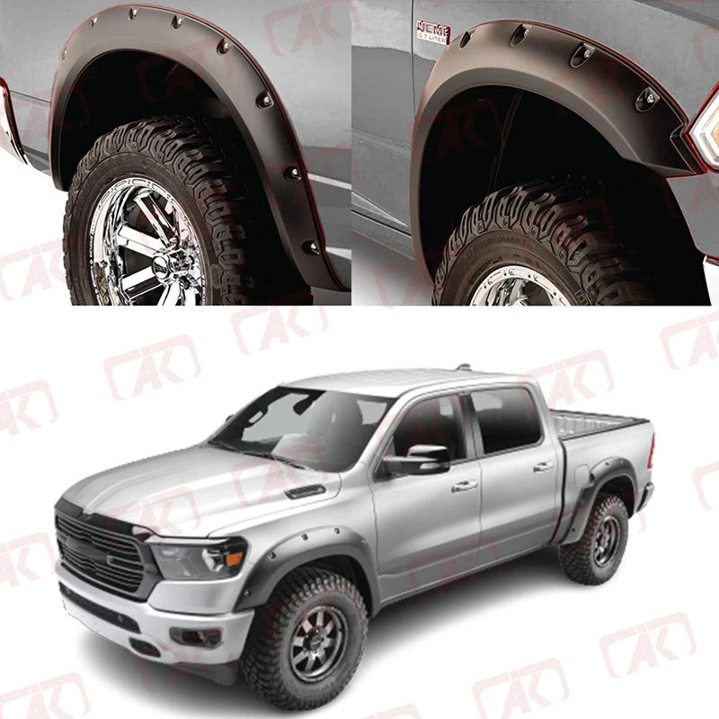 Black Smooth Finish Pocket Rivet Style Fender Flares For Dodge Ram 1500