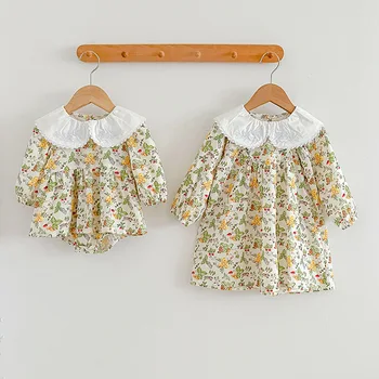 Ins Autumn children's clothing baby floral romper baby lace doll collar girl dress sisters outfit