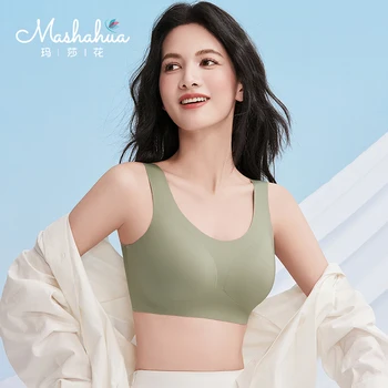 Women's Vest-Style Ice Feeling Bra Push-Up One-Piece Sexy Comfortable Soft Support Fixed Cup Seamless Breathable Thin Fabric