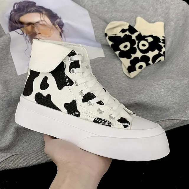 Women's Sneakers Cute Platform Shoes Cow Girls Kawaii Casual Vulcanize Undefined Japanese Vintage Boots Female