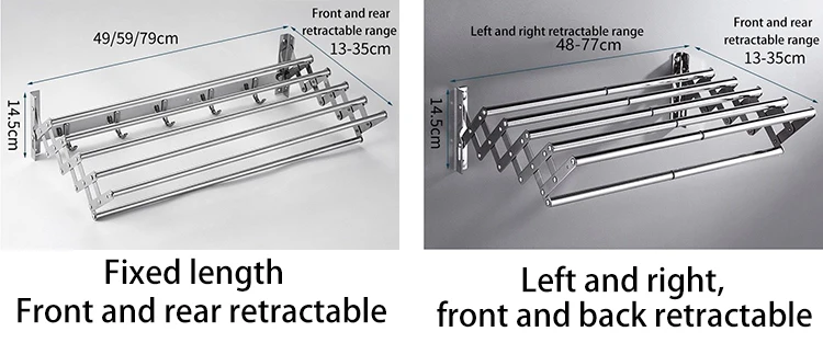 Balcony Bathroom  Expandable Clothes-Horse Stand Laundry Hanger 304 Stainless Steel Wall Mount Clothes Drying Rack Retractable