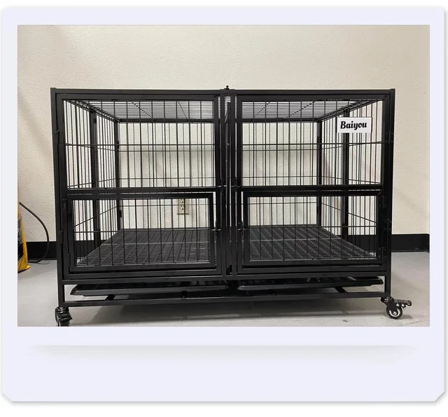 Heavy Duty Dog Crate Cage Kennel with Wheels High Anxiety Indestructible Sturdy Locks Design Double Door and Removable Tray