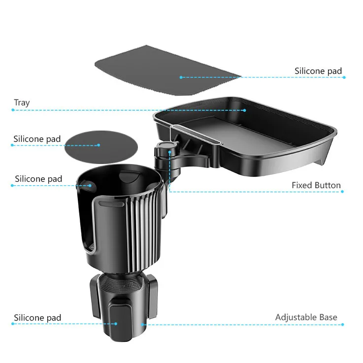 Upgrade 3-in-1 Multi-Function Car Food Table Tray Organizer Extendable Arm Flexible Design 360 Rotating Phone Mount Stand Black
