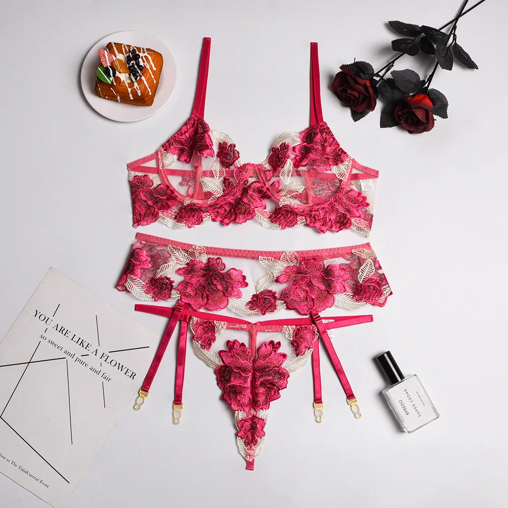Sexy Mesh Busty Revealing Transparent Lingeries Flower Embroidery