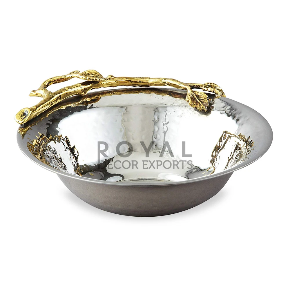 Metal Hammered Fruit Bowl Silver & Gold Home And Garden Decor Tableware