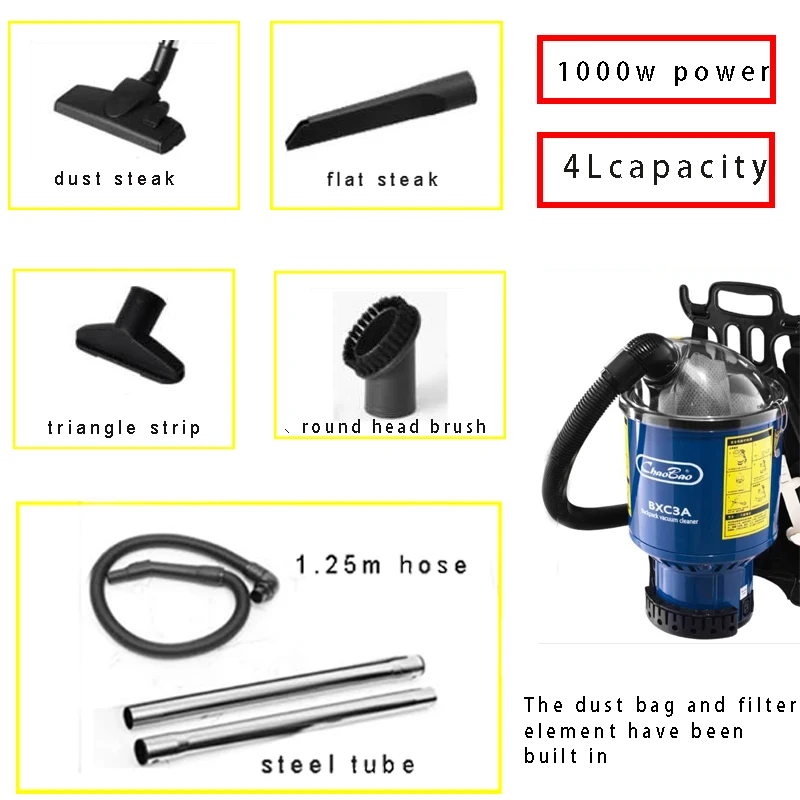 Электрический Голубой Рюкзак-пылесос Cyclone 18M Power Line, 1000, 220, 4 л, с сумкой