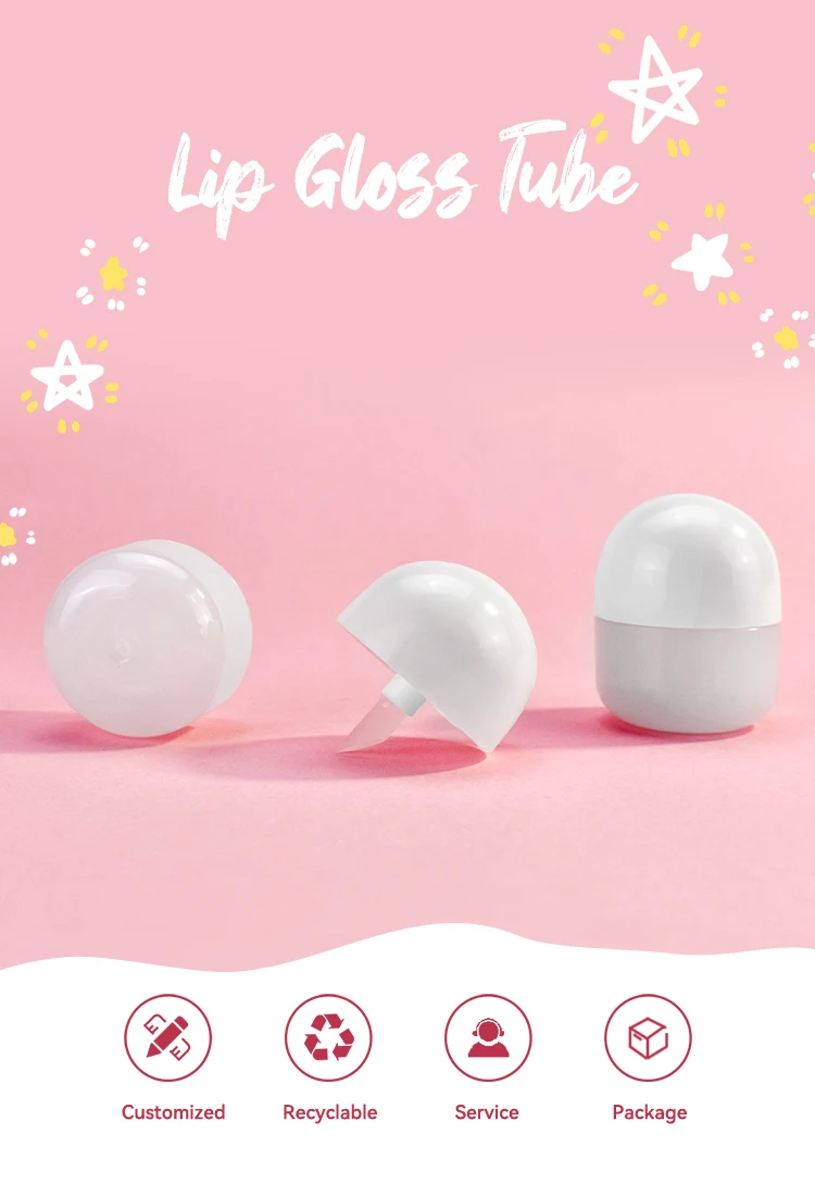 Round Compact Lip Color Mini Cute Custom Round Short Shape Big Brush Wand Lipgloss