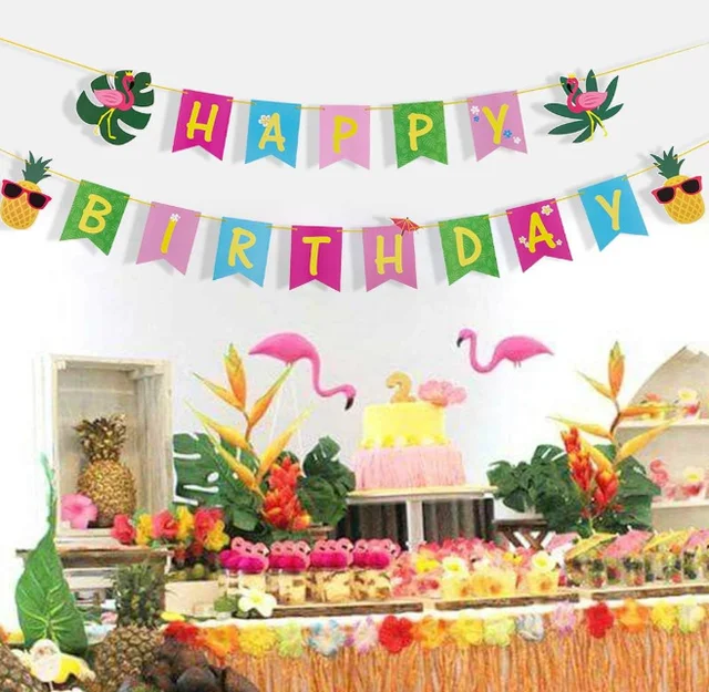 Customized Happy Birthday Banner Pineapple Flamingo Banner Happy Birthday Beach Banner Party Decoration Supplies