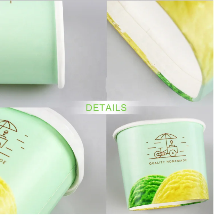 Disposable 160ml 360ml Double PE Ice Cream Square Paper Cup With Plastic Lid and Plastic Spoon