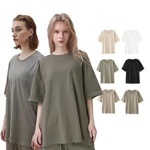 Green Dimple Custom Women Oversize Drop Shoulder Top Acid Wash T-shirts Heavyweight Short Sleeves Washed T Shirts