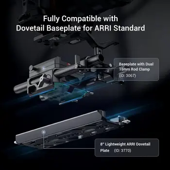 SmallRig 8'' Lightweight Dovetail Plate for ARRI with Maximum Load 20kg, Dovetail Plate with Safety Design - 3770 detail image
