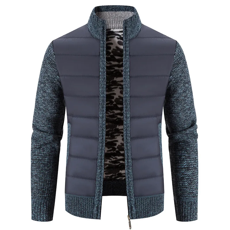 2024 New Men's Knitwear Coat Fashion Patchwork Cardigan Stand Collar Cotton Padded Jacket_voghion.com