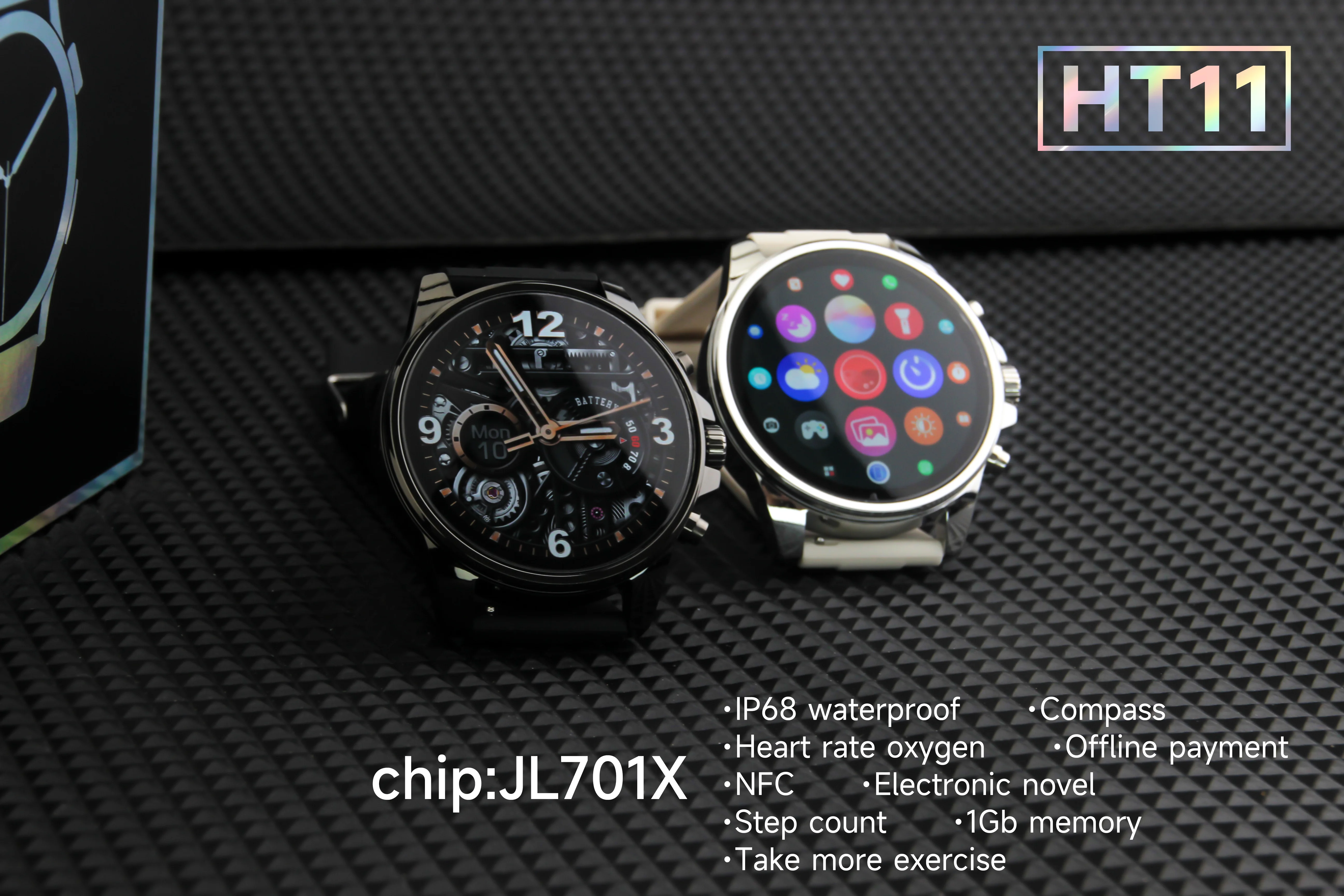 HT11 Smart Watch for Men IP68 Waterproof NFC 1Gb Memory Blood Oxygen Monitor Smartwatch HT11