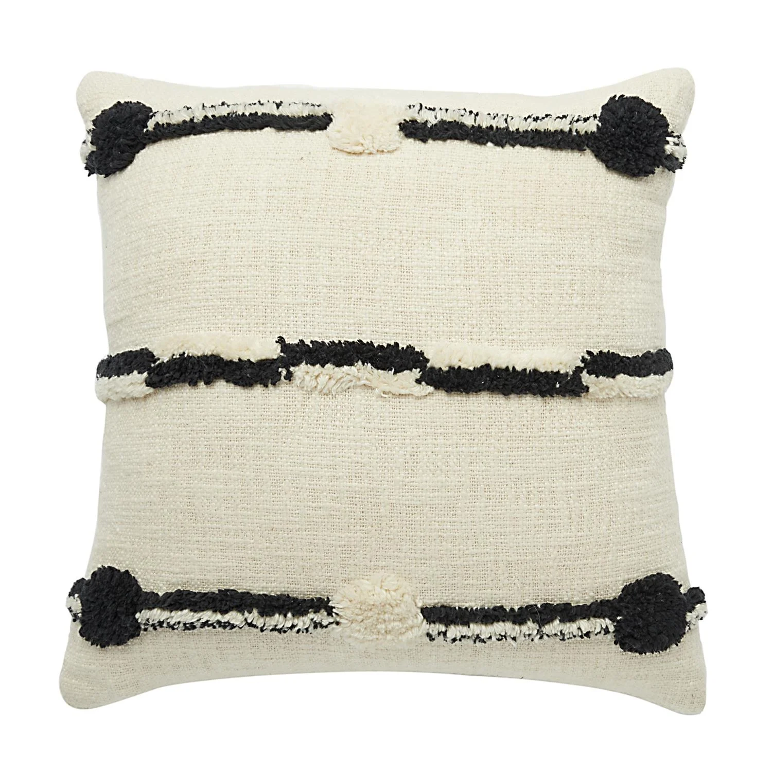 natural white & black tufted textured cushion cover embroidered