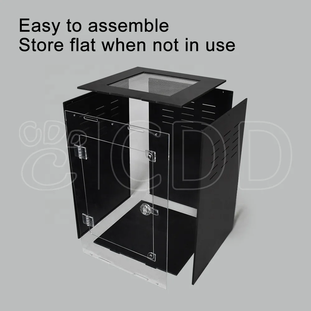 16x16x24 Inch PVC Black Tall Crested Gecko Display Cage Tank Stackable Bioactive Terrarium for Arboreal Reptiles Enclosure Box