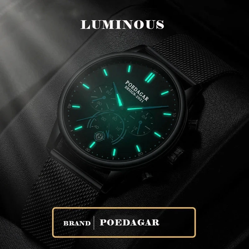 POEDAGAR 632 Wholesale Men Watch Fashion Slim Stainless Steel Mesh Quartz Men's Wristwat aperçu 6