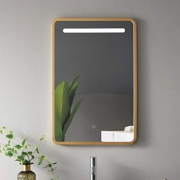 Luxury Stainless Steel Frame LED Lighted Bathroom Wall Mounted Mirror Vanity Touch Control