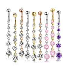 Stylish copper inset 5A zircon string navel buckle stainless steel sexy navel nail women's body piercing navel ring