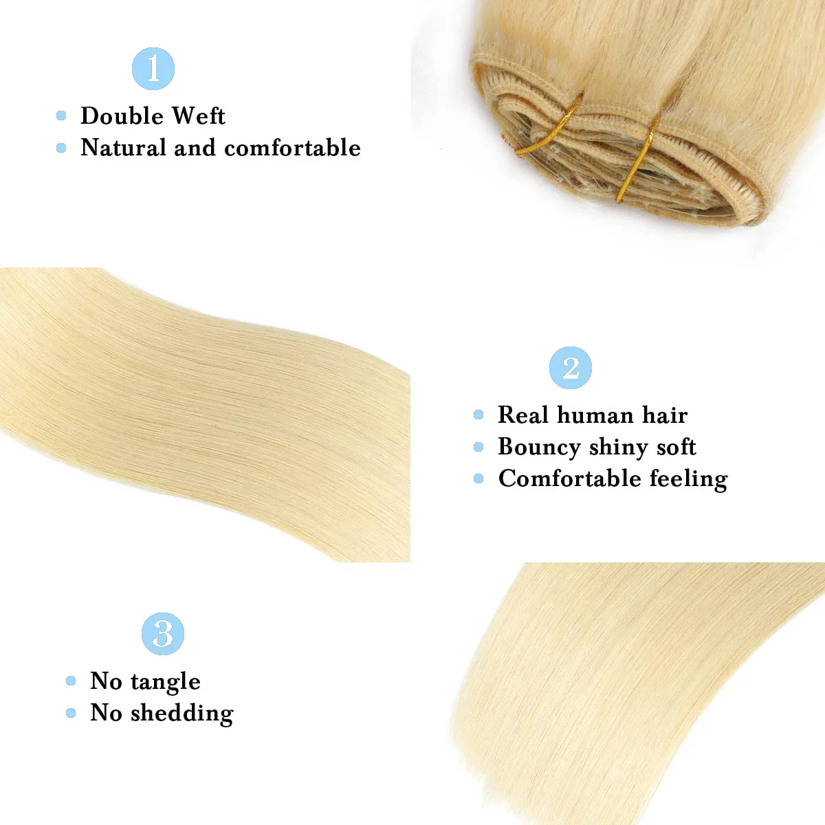 Extensions de cheveux raides à clipser, cheveux blonds Remy, 18 clips, 16 à 26 pouces_voghion.com