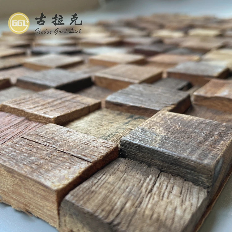 Mini Square Mosaic Tile 3D Mosaic Wood Cube Panel for Home Decor