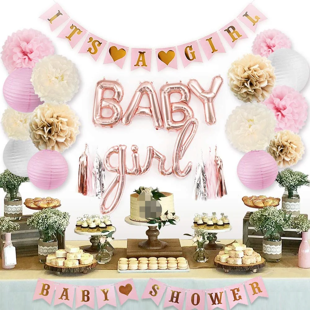 Pink Baby Shower Decorations For Girl With Its A Girl Banner Balloons  Flower Pom Poms,Paper Lanterns Tassel - Buy Pink Baby Shower,Baby Shower  Decorations For Girl,Baby Shower Decorations Product on 