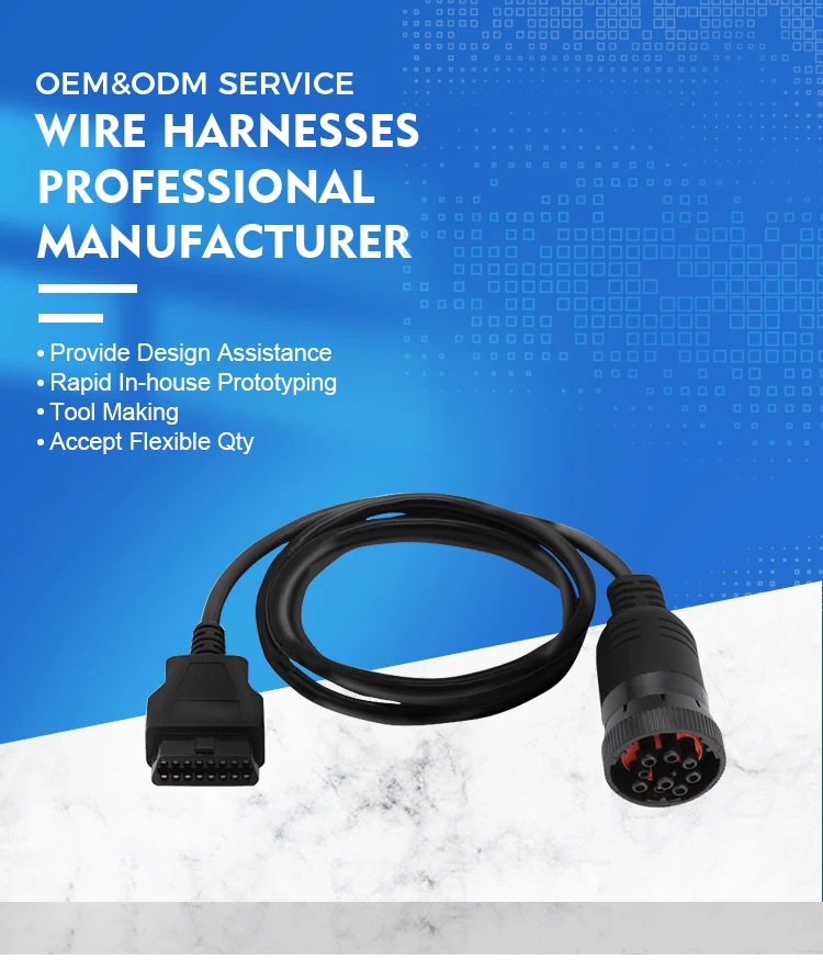 product custom cables black obd2 obdii 16pin j1939 eld cable-2