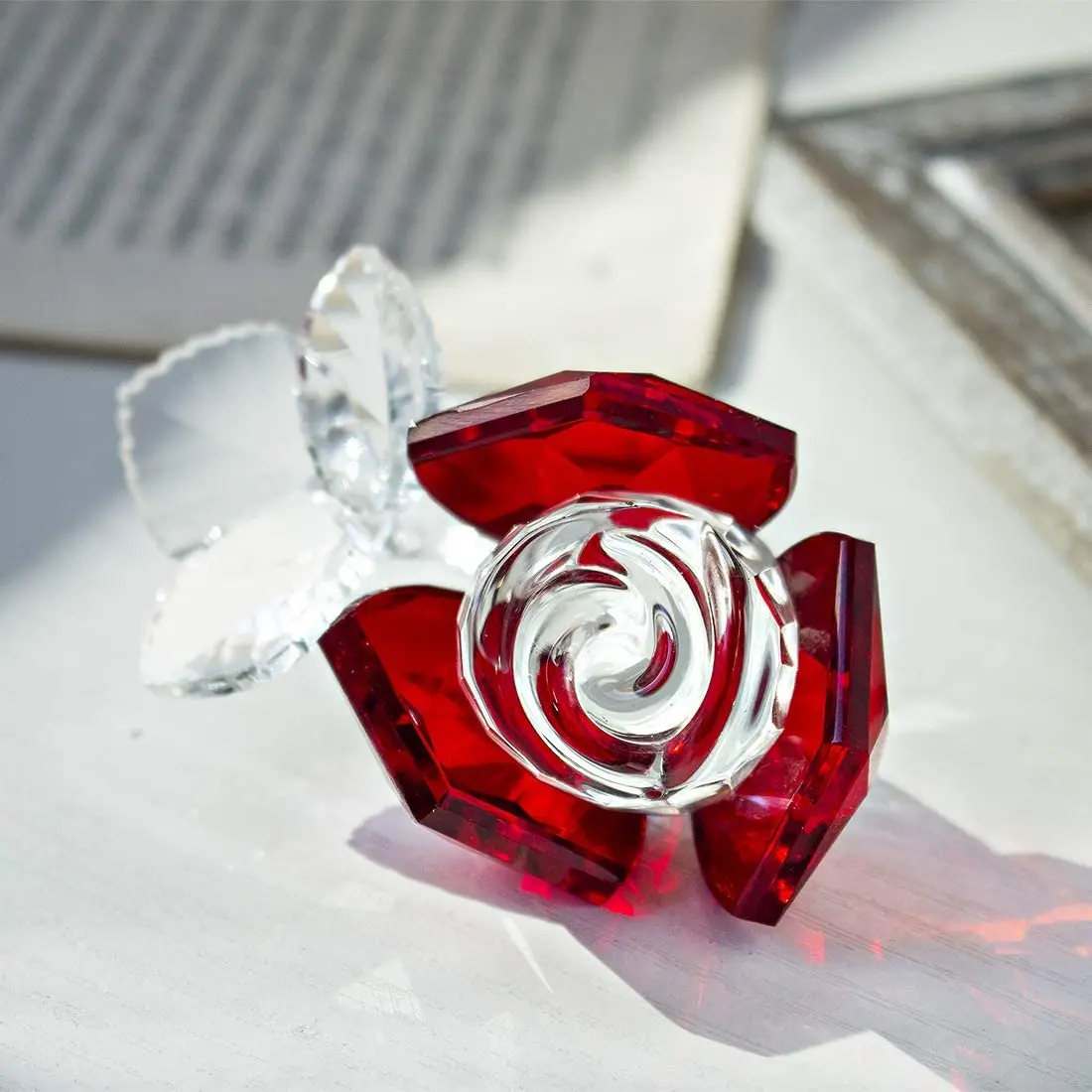 Beautiful Red Crystal Glass Rose Flower Wedding Gifts Crystal Crafts ...