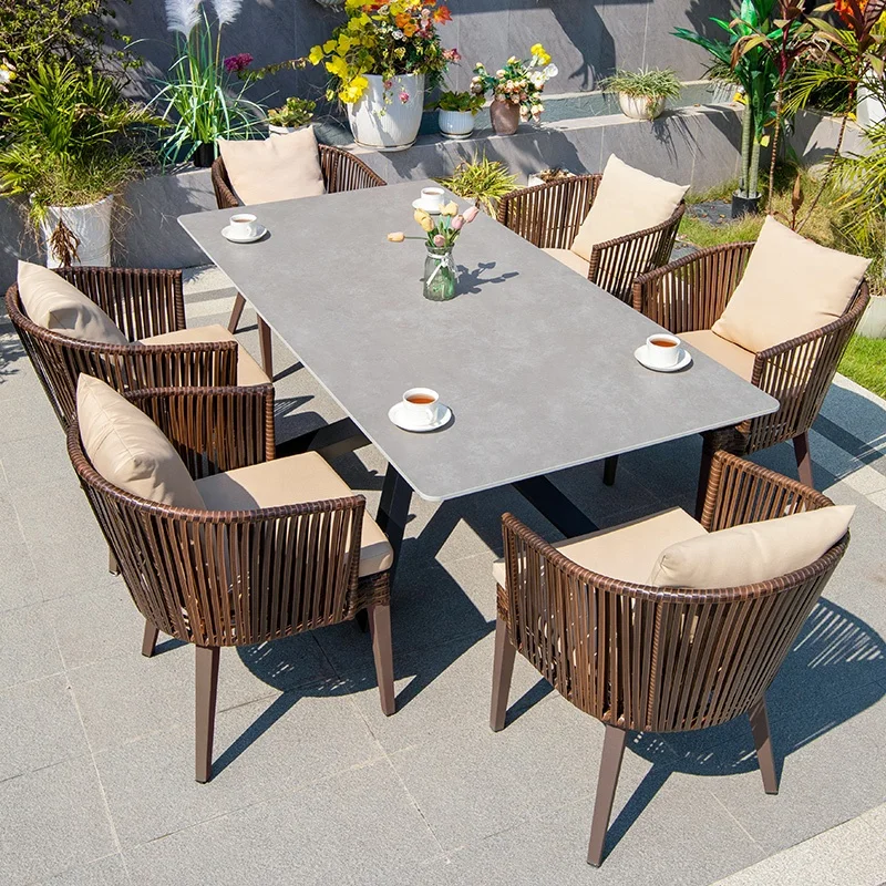 Luxury Modern Porcelain Slab Patio Table Durable Waterproof Outdoor Garden Furniture Set for Restaurant Dining