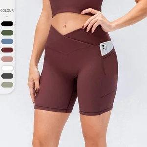Women V Shape Waist Compression Quick Dry Training Shorts With Phone Pockets