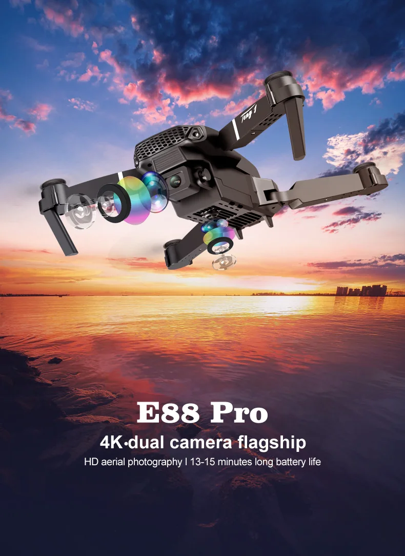 Drone E88 Pro WIFI FPV 4K HD Camera Foldable Selfie RC Quadcopter Aerial  Photo
