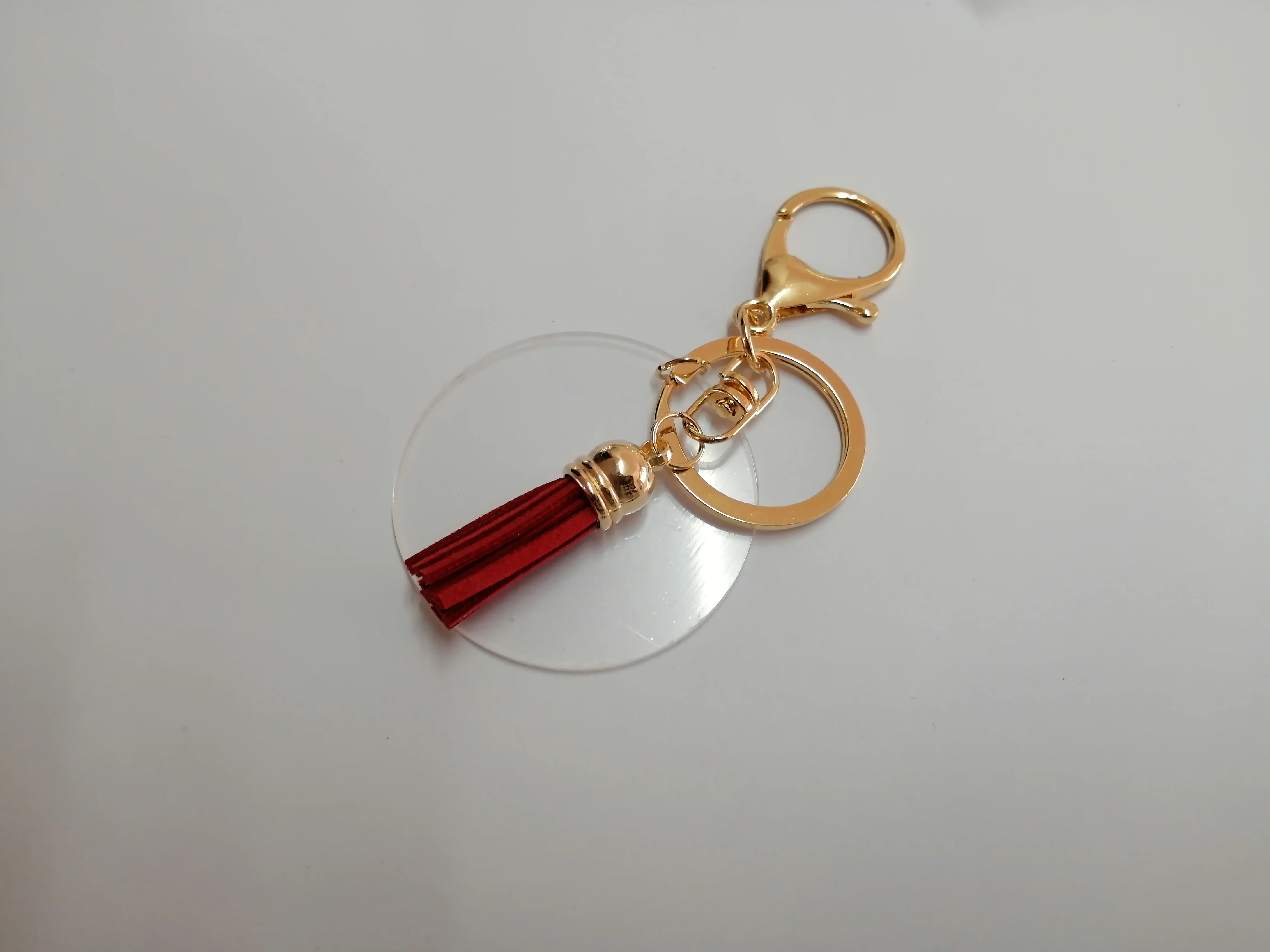 Acrylic Clear Round Keychain With Tassels Lobster Circle Monogram Gold