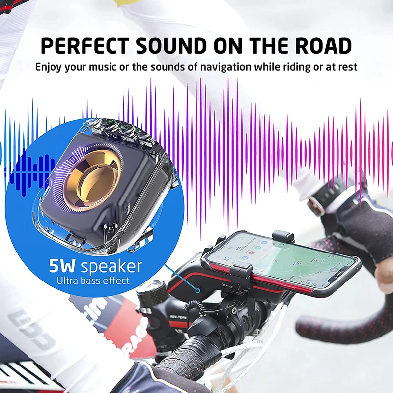 Multifunctional  10-in-1 LED Light Power Bank Bike Horn Microphone Bike Bluetooth Speakers for Mountain Bike Casual Cycling