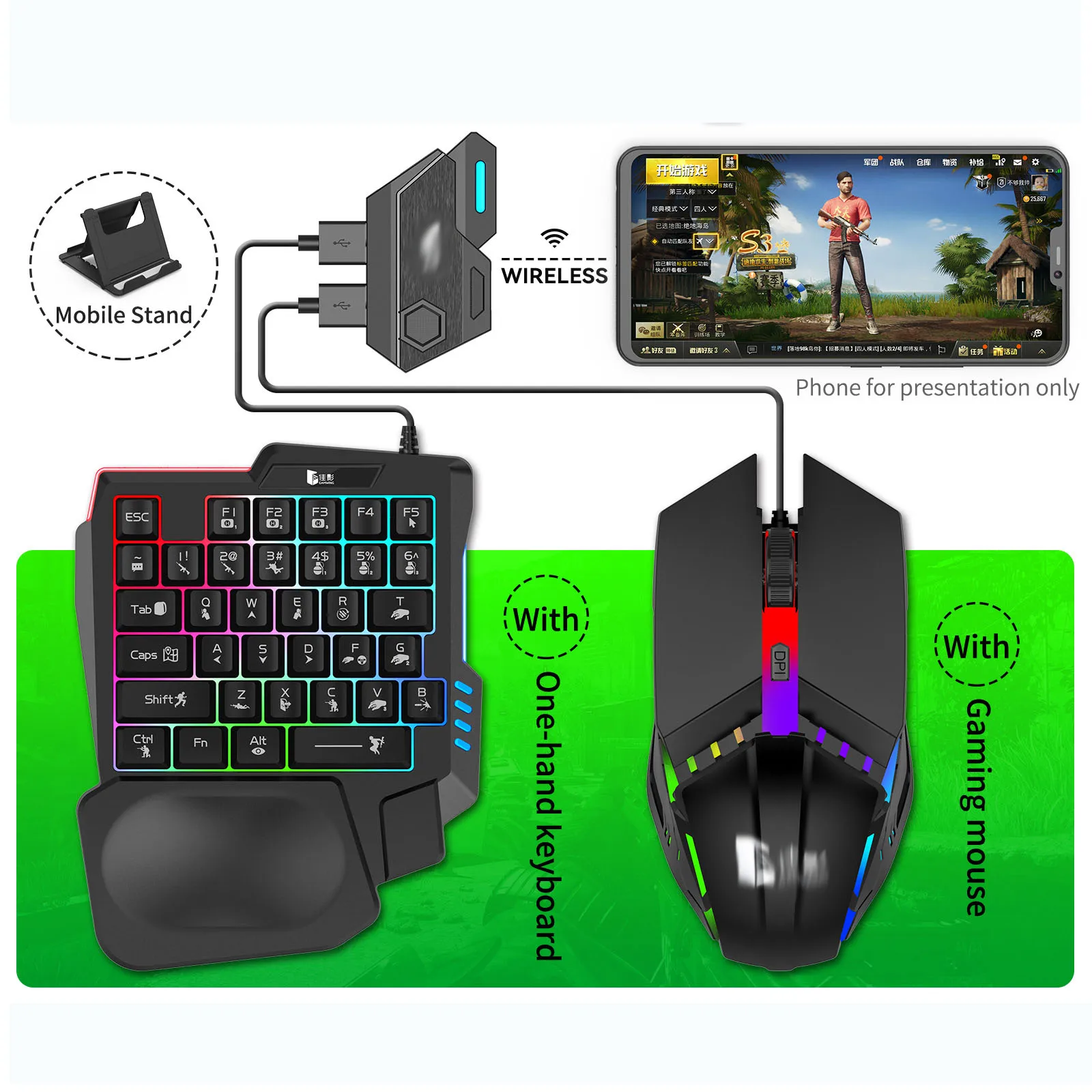 Mix Elite 4 in 1 Mouse Keyboard Converter Combo Pack Game Accessories Gaming Faster Reaction for Android IOS Mobile PUBG Games