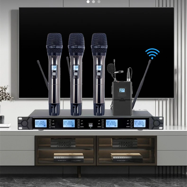 4 Channel Wireless Conference Microphone Professional UHF High Sensitive True Diversity Wireless Microphone