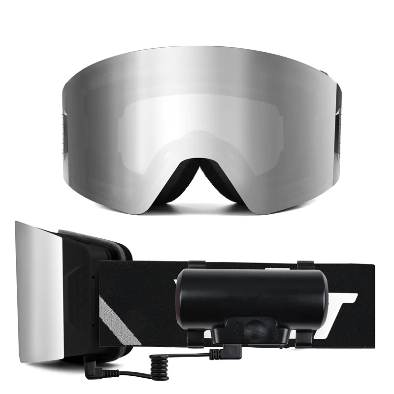 Get Sample Heated Snowmobile Ski Goggles Magnetic Removable Lens With Clip Electrically Anti Fog Snow Ski Glasses