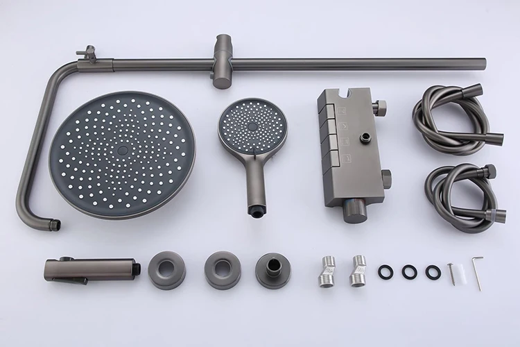 Juego de cabezal de ducha tipo lluvia con función de 4 vías de cobre con llave de piano para baño