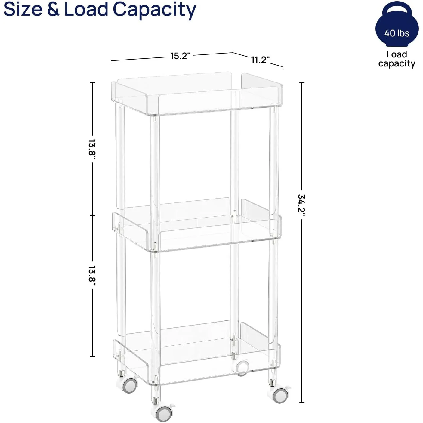Modern 3 Tier Home Serving Trolley Cart Clear Drink Cart Acrylic Bar Cart with 4 Rolling Wheels for Kitchen Living Room