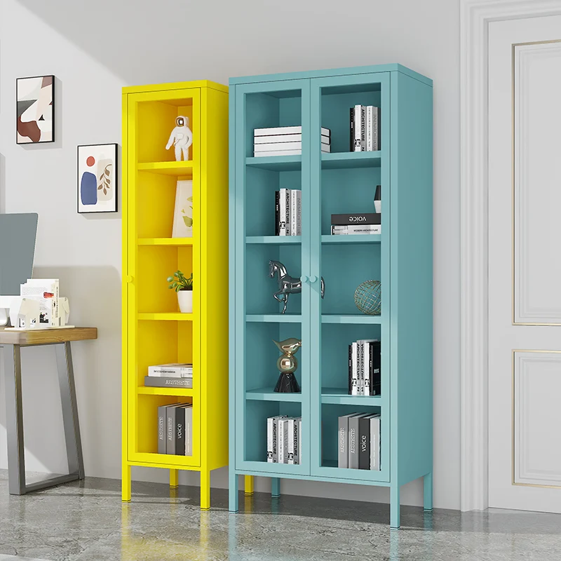 Home Steel Bookcase Storage Cabinet Living Room Balcony Glass Door Storage Cabinet With Feet