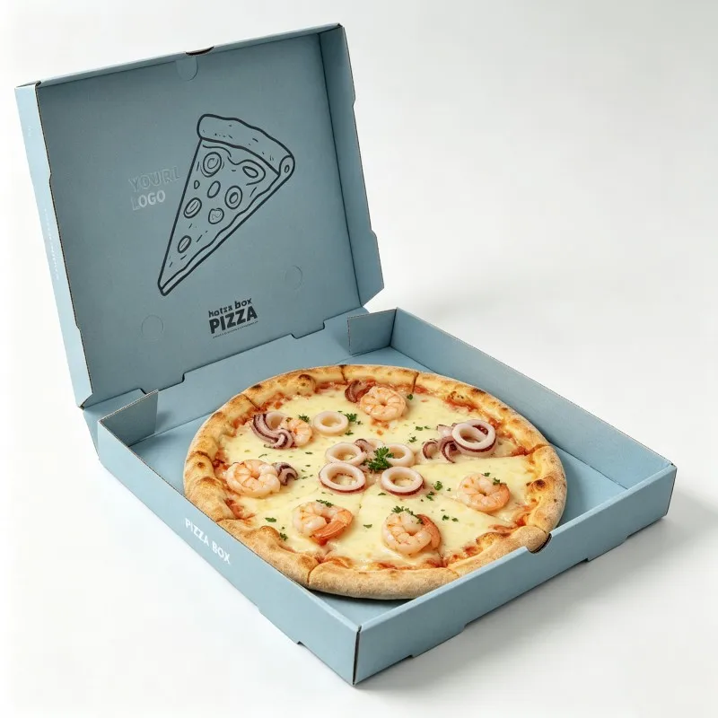 Custom Printed Blue Corrugated Pizza Box 12/16 Inch  Cardboard Food Delivery Packaging  for Restaurants takeout Pizza Box
