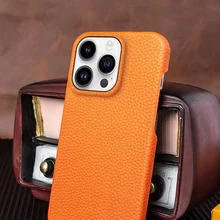 New Luxury Genuine Leather PC Protective Cover for iphone 17 air 16 15 14 13 12 Pro Max Samsung Mobile Phone case  Custom logo