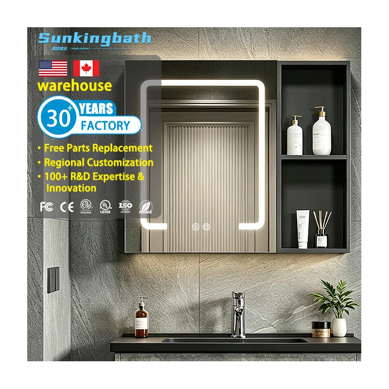 Modern Aluminum Bathroom Vanity Wall Mounted Bathroom Cabinet Led Lighted Medicine Cabinet with Mirror for Hotels