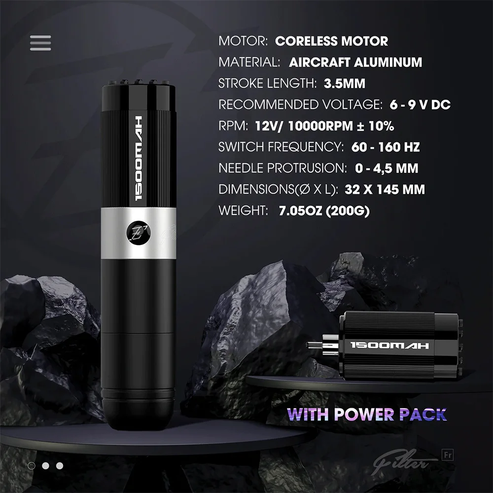 EZ Filter Freedom Tattoo Machine - 1500mah Capacity Pen