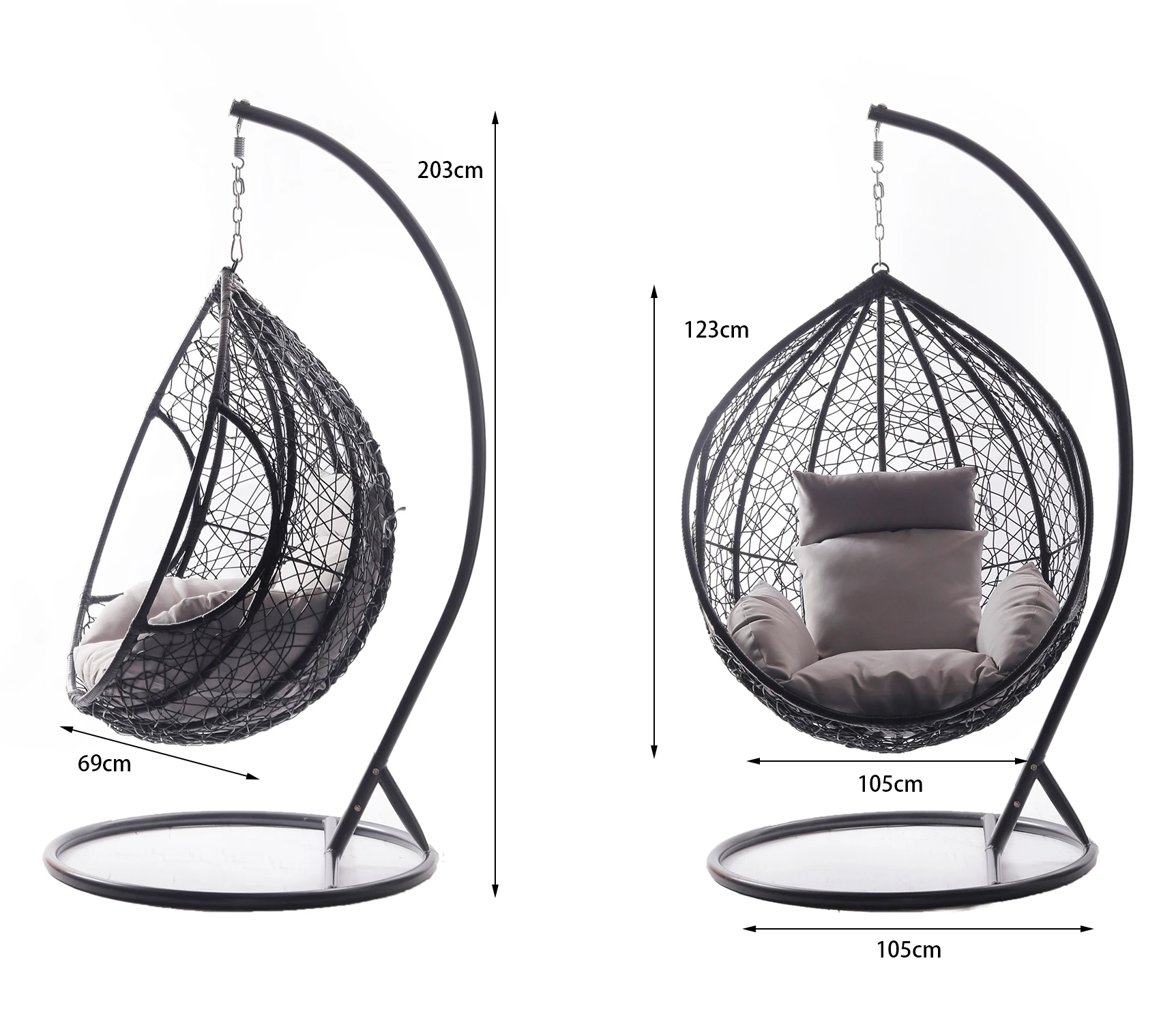 Hot Sale Hanging Indoor Swing Chair with Colorful Rattan Egg Shaped Patio Chair