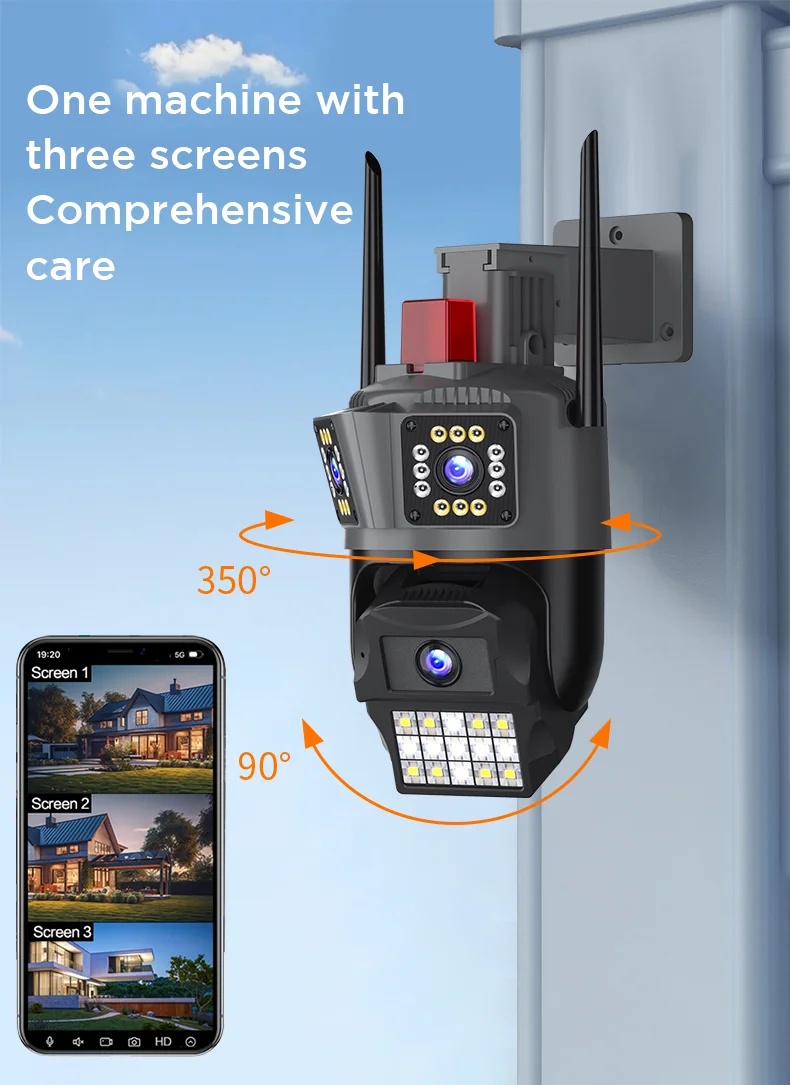 Three Camera System WIFI IP Camera 8MP HD Three Lens PTZ Camera Outdoor 4K