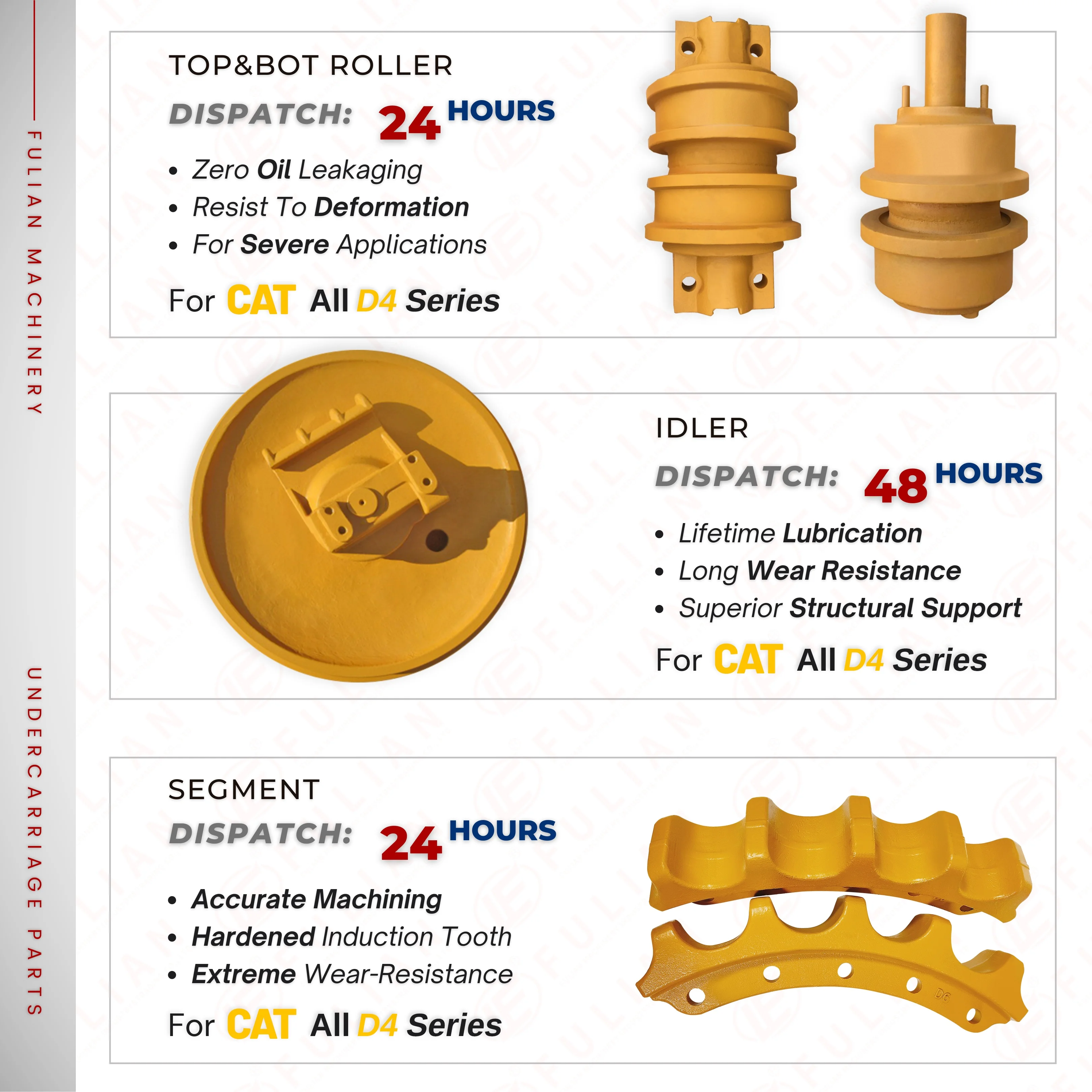 D4 D4D D4E D4H Top Roller Idler Drive Sprocket Track Bottom Roller for Caterpillar Bulldozer Undercarriage Parts